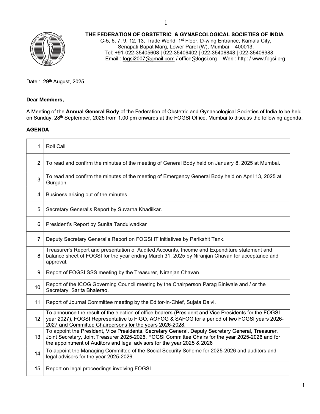FOGSI Annual General Body Meeting 2025 - Mumbai