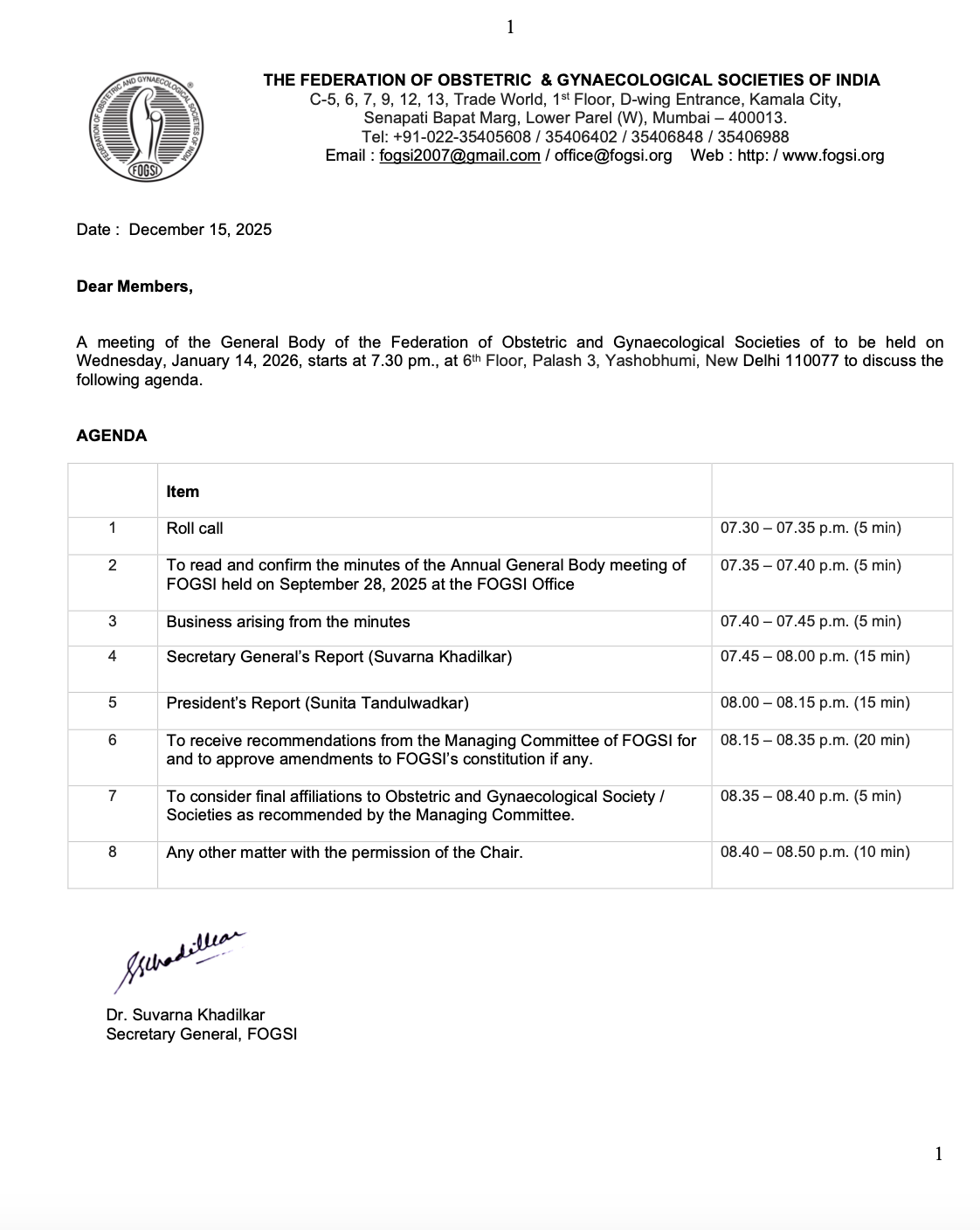 FOGSI Annual General Body Meeting 2026