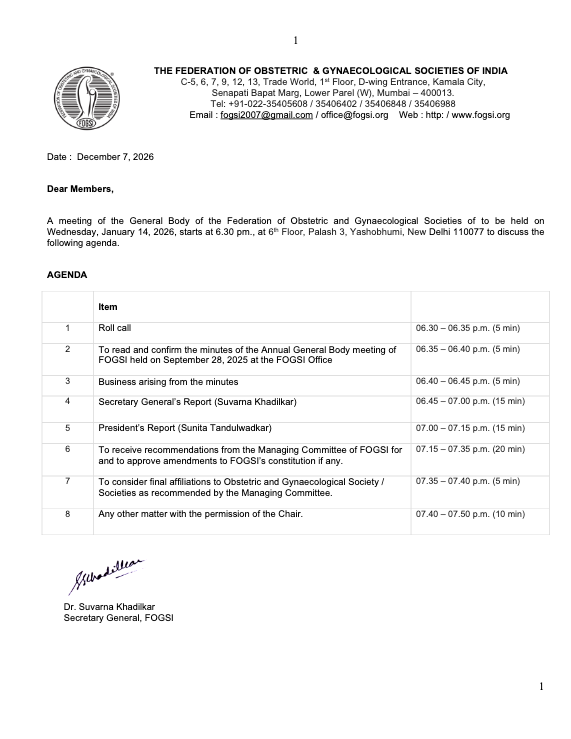 FOGSI Annual General Body Meeting 2026