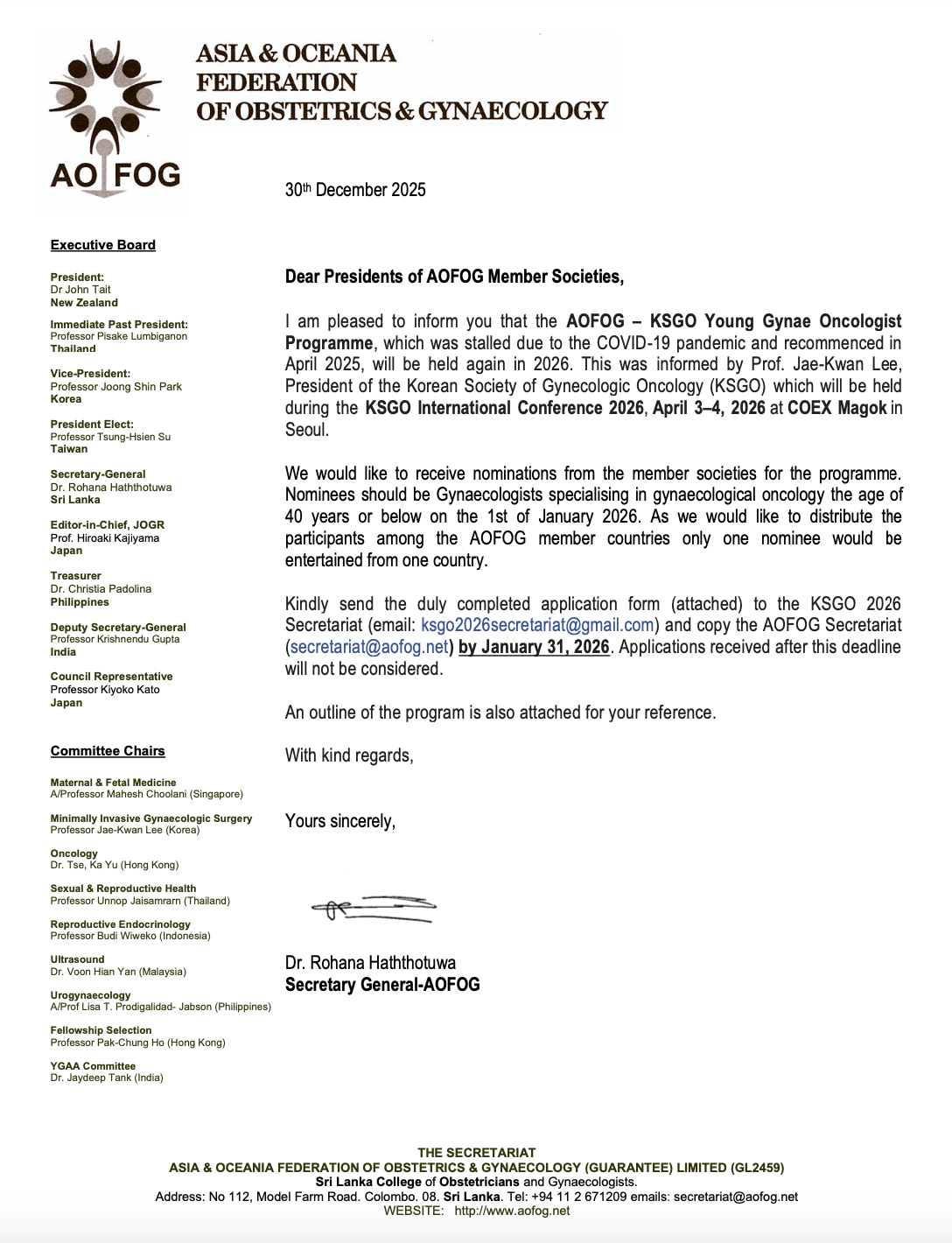 AOFOG 2026 Save the Date Flyer